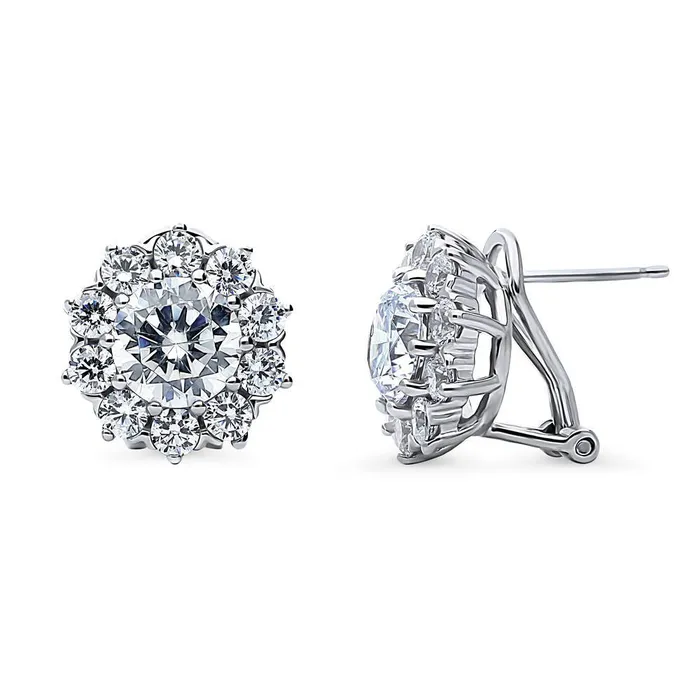 BERRICLE Necklaces Flower Halo CZ Necklace and Earrings in Sterling Silver