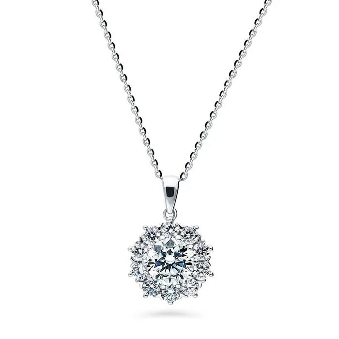 BERRICLE Necklaces Flower Halo CZ Necklace and Earrings in Sterling Silver