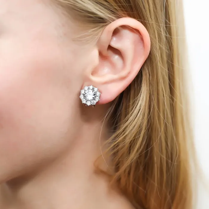 BERRICLE Necklaces Flower Halo CZ Necklace and Earrings in Sterling Silver