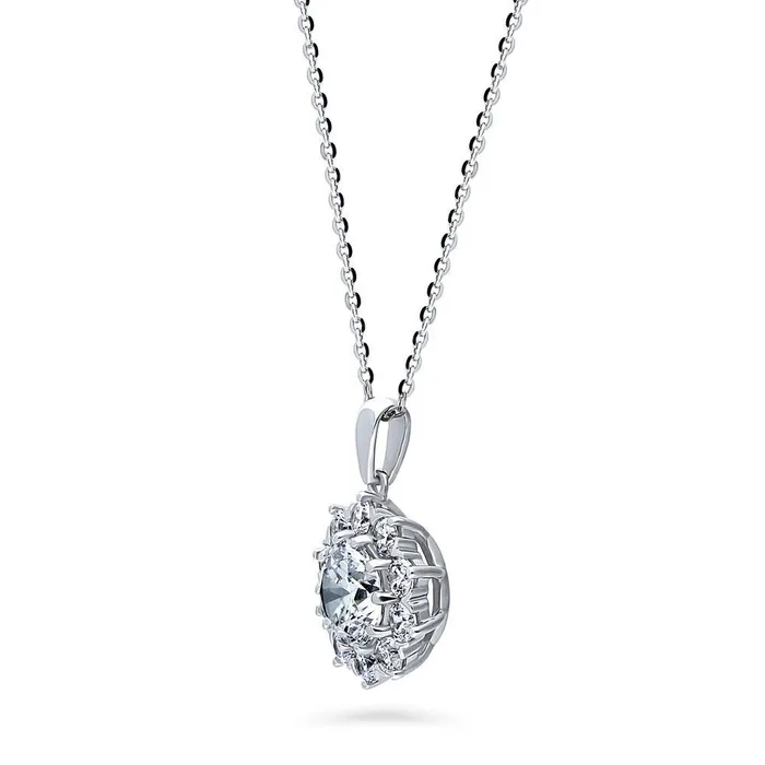 BERRICLE Necklaces Flower Halo CZ Necklace and Earrings in Sterling Silver