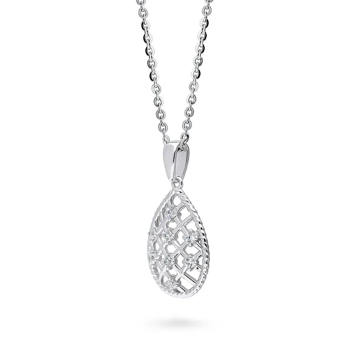 BERRICLE Necklaces Woven CZ Necklace and Earrings in Sterling Silver