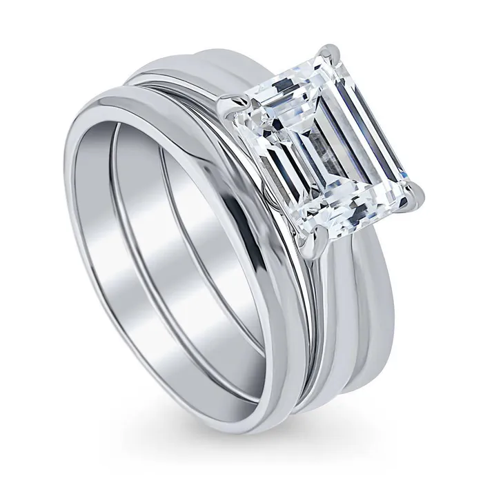 BERRICLE Rings Solitaire EastWest Emerald Cut CZ Ring Set in Sterling Silver