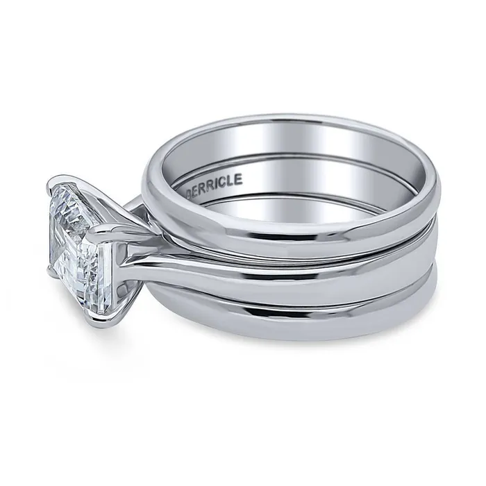 BERRICLE Rings Solitaire EastWest Emerald Cut CZ Ring Set in Sterling Silver