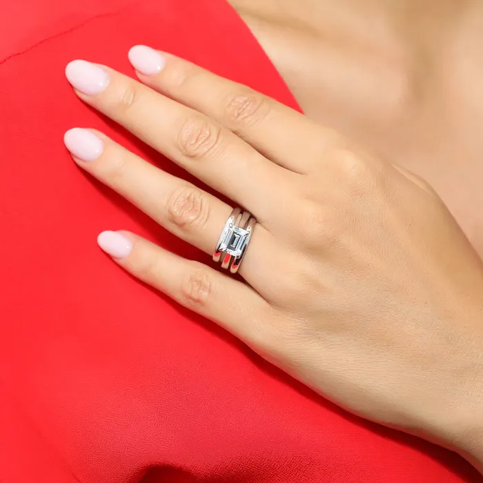 BERRICLE Rings Solitaire EastWest Emerald Cut CZ Ring Set in Sterling Silver