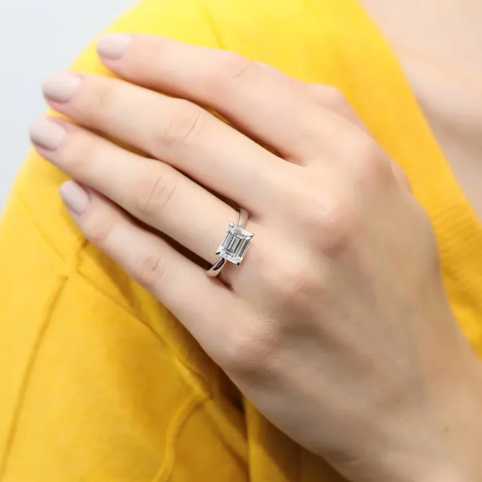 BERRICLE Rings Solitaire EastWest Emerald Cut CZ Ring Set in Sterling Silver