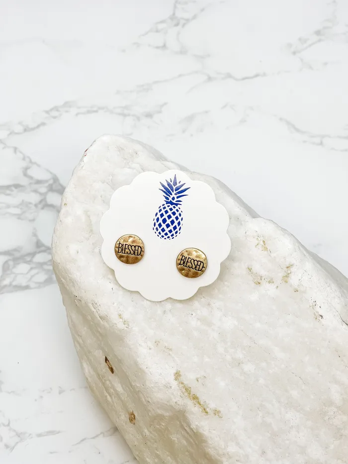 Blessed Sentiment Stud Earrings Gold Prep Obsessed RM Earrings