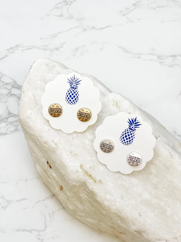 Blessed Sentiment Stud Earrings Gold Prep Obsessed RM Earrings