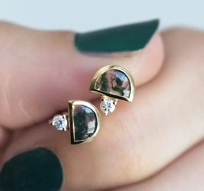 Capucinne Earrings Emma Moss Agate Stud Earrings