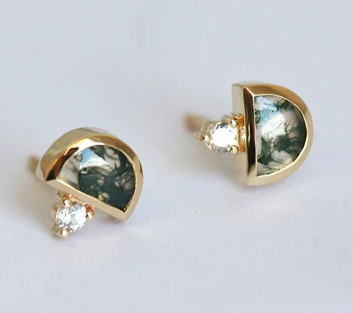 Capucinne Earrings Emma Moss Agate Stud Earrings