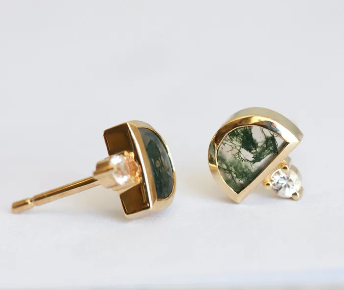 Capucinne Earrings Emma Moss Agate Stud Earrings