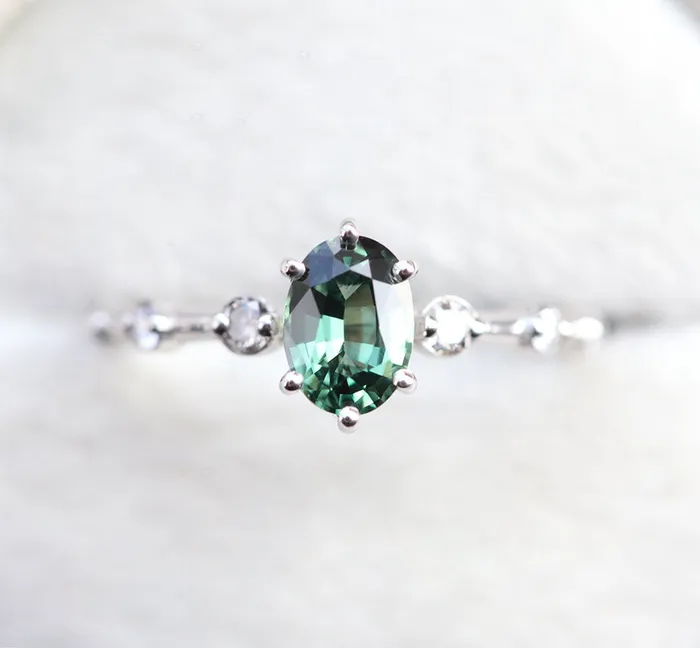Capucinne Rings Ophelia Green Teal Sapphire Ring