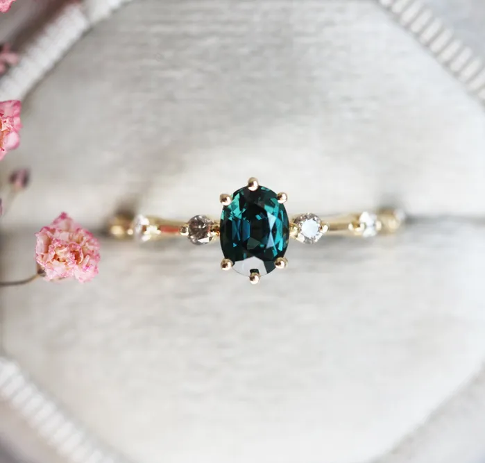 Capucinne Rings Ophelia Green Teal Sapphire Ring
