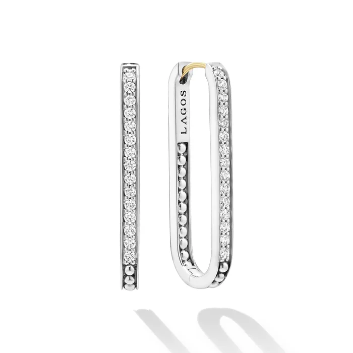 Caviar Spark Large Linear Diamond Hoop Earrings LAGOS Earrings