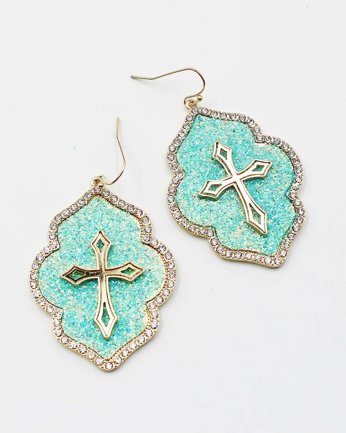 CHECK20241 Sparkling Cross Earrings Earrings