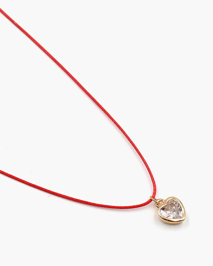 Clear Stone Heart Charm Necklace 01162024 Necklaces