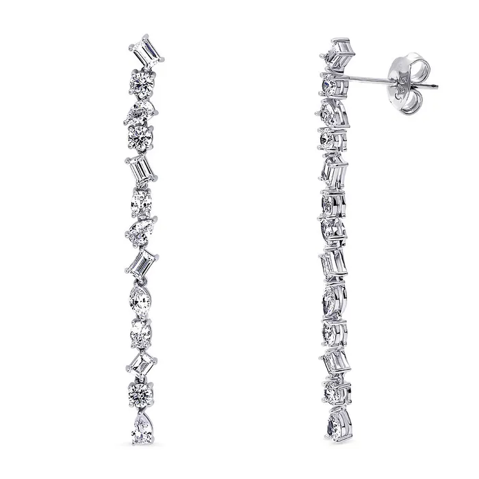Cluster Bar CZ Chandelier Earrings in Sterling Silver BERRICLE Earrings