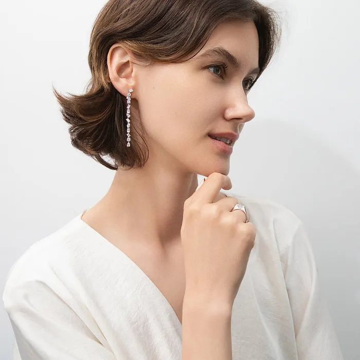 Cluster Bar CZ Chandelier Earrings in Sterling Silver BERRICLE Earrings