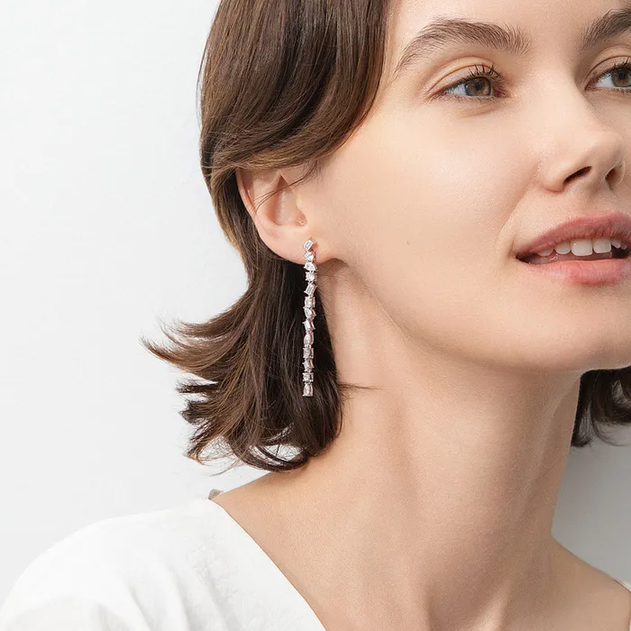 Cluster Bar CZ Chandelier Earrings in Sterling Silver BERRICLE Earrings