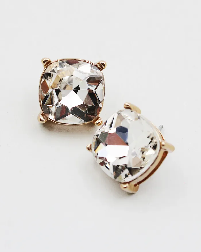 Earrings 03082023 Clear Faceted Square Stone Stud Earrings Earrings 03082023 Clear Faceted Square Stone Stud Earrings