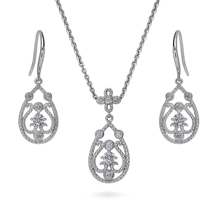 Earrings BERRICLE Art Deco Milgrain CZ Set in Sterling Silver