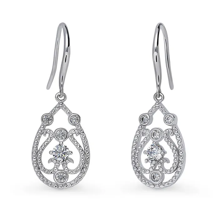 Earrings BERRICLE Art Deco Milgrain CZ Set in Sterling Silver