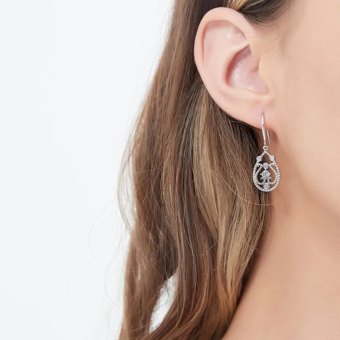 Earrings BERRICLE Art Deco Milgrain CZ Set in Sterling Silver