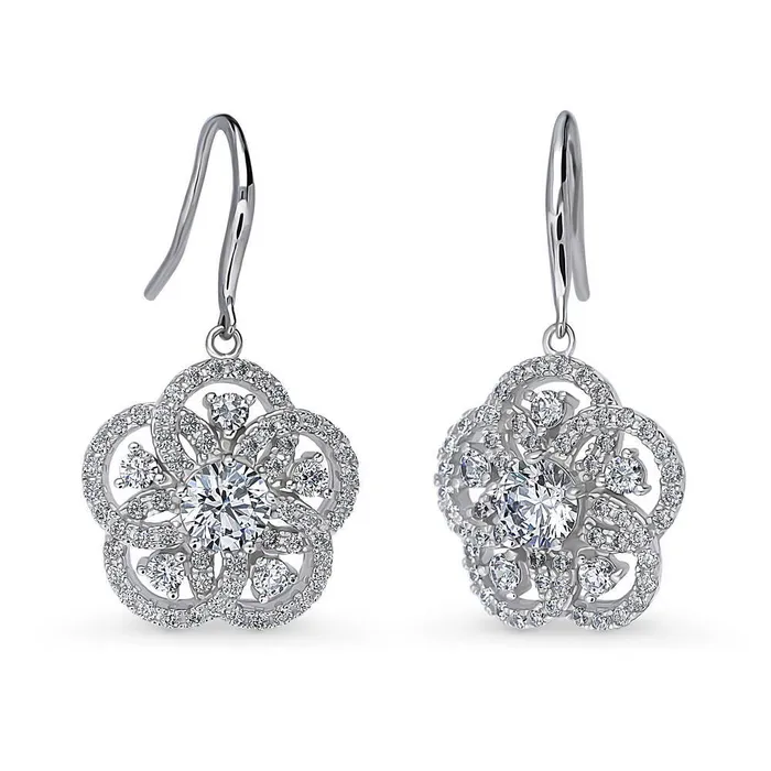 Earrings BERRICLE Flower CZ Fish Hook Earrings in Sterling Silver