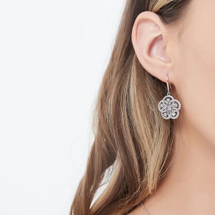 Earrings BERRICLE Flower CZ Fish Hook Earrings in Sterling Silver