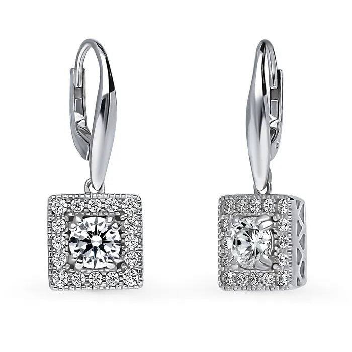 Earrings BERRICLE Halo CZ Leverback Earrings in Sterling Silver