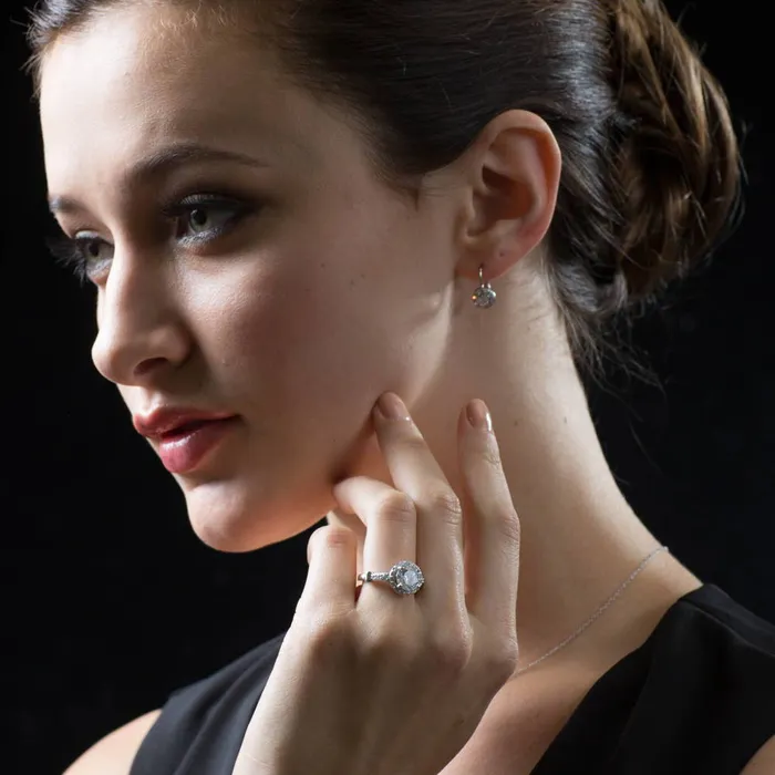 Earrings BERRICLE Halo CZ Leverback Earrings in Sterling Silver