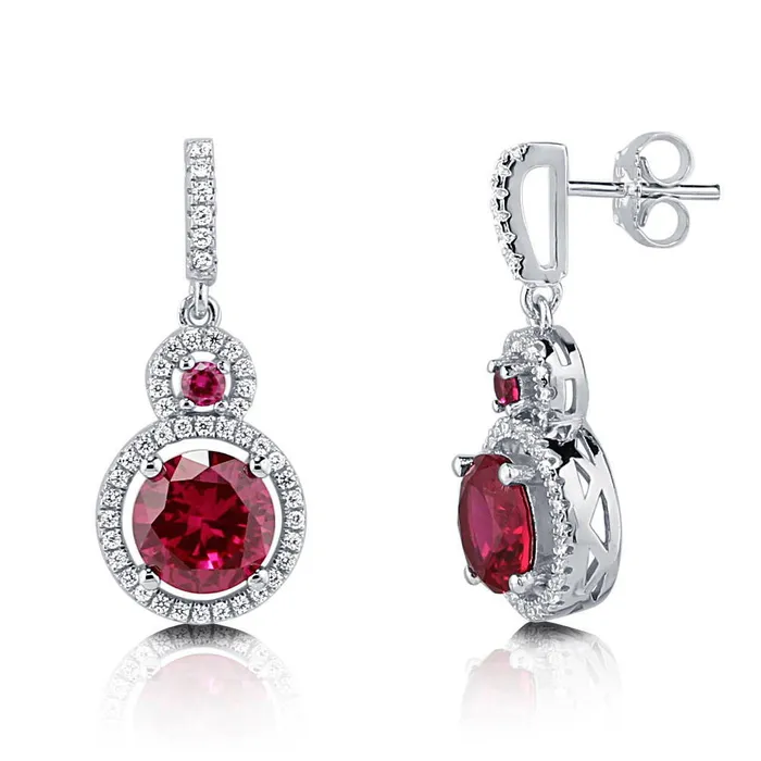 Earrings BERRICLE Halo Simulated Ruby CZ Earrings in Sterling Silver