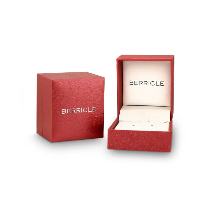 Earrings BERRICLE Halo Simulated Ruby CZ Earrings in Sterling Silver