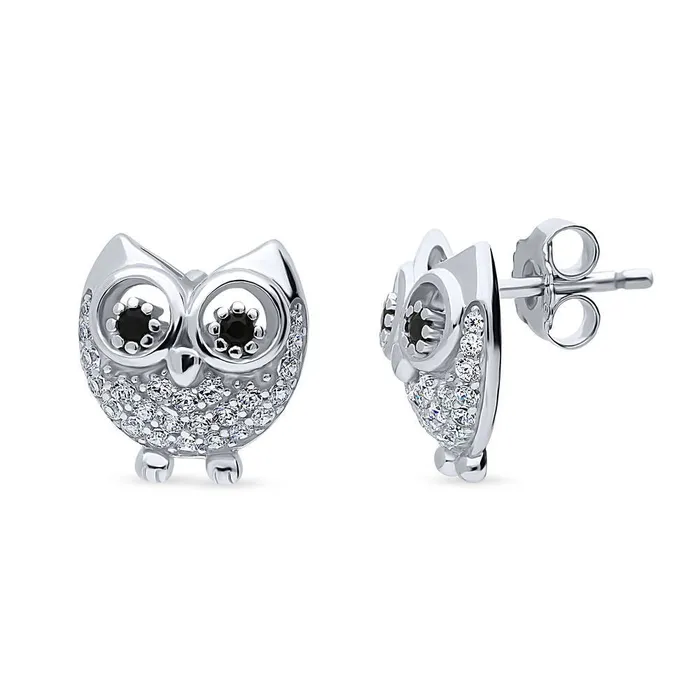 Earrings BERRICLE Owl CZ Stud Earrings in Sterling Silver