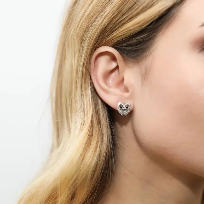 Earrings BERRICLE Owl CZ Stud Earrings in Sterling Silver