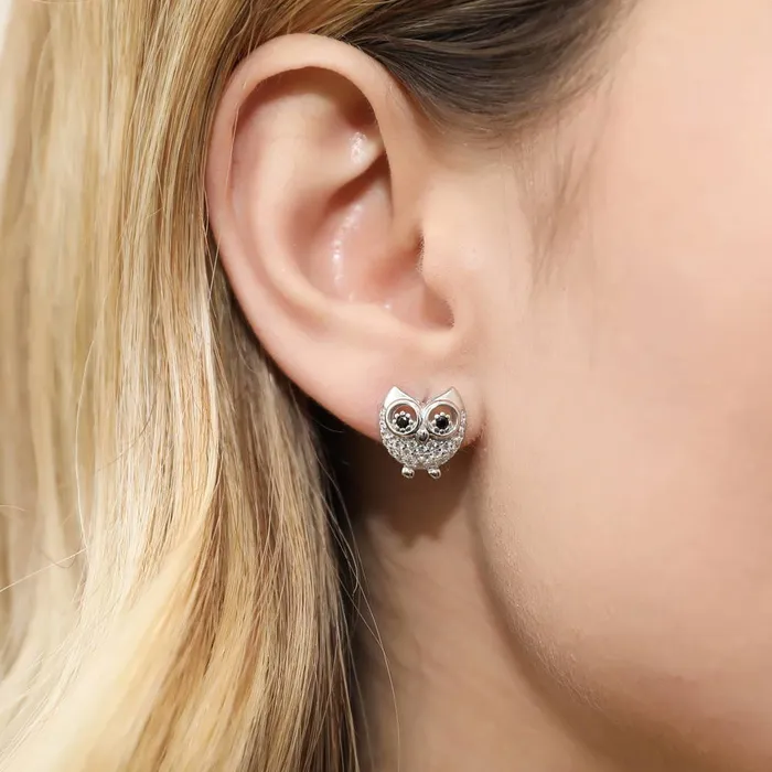 Earrings BERRICLE Owl CZ Stud Earrings in Sterling Silver