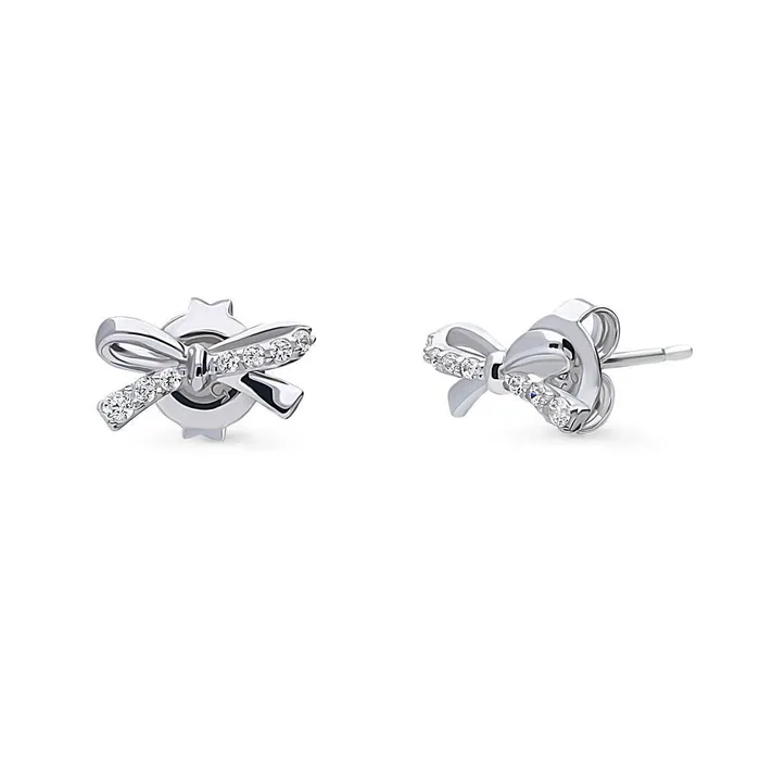 Earrings Bow Tie Ribbon CZ Stud Earrings in Sterling Silver BERRICLE