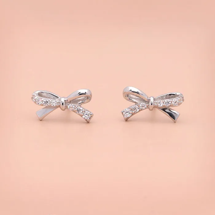 Earrings Bow Tie Ribbon CZ Stud Earrings in Sterling Silver BERRICLE