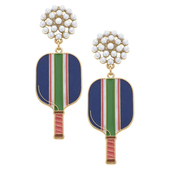 Earrings Canvas Ellie Pickleball Pearl Cluster Drop Earrings Blue