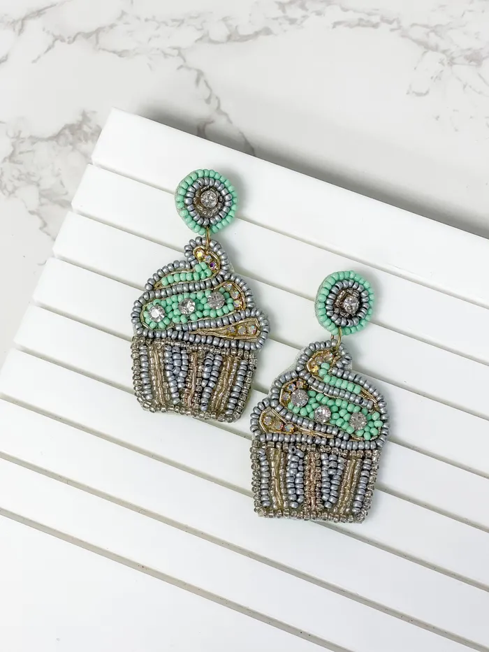 Earrings Glitzy Cupcake Beaded Dangle Earrings Mint Prep Obsessed MOA