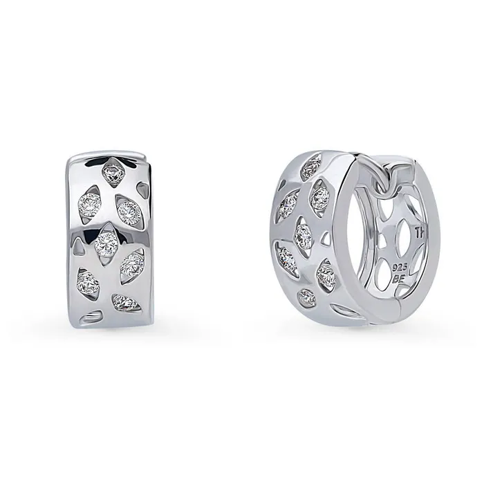 Earrings Leaf CZ Small Huggie Earrings in Sterling Silver 056 BERRICLE