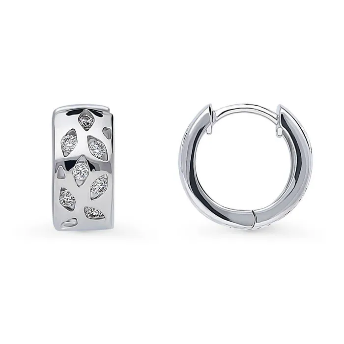 Earrings Leaf CZ Small Huggie Earrings in Sterling Silver 056 BERRICLE