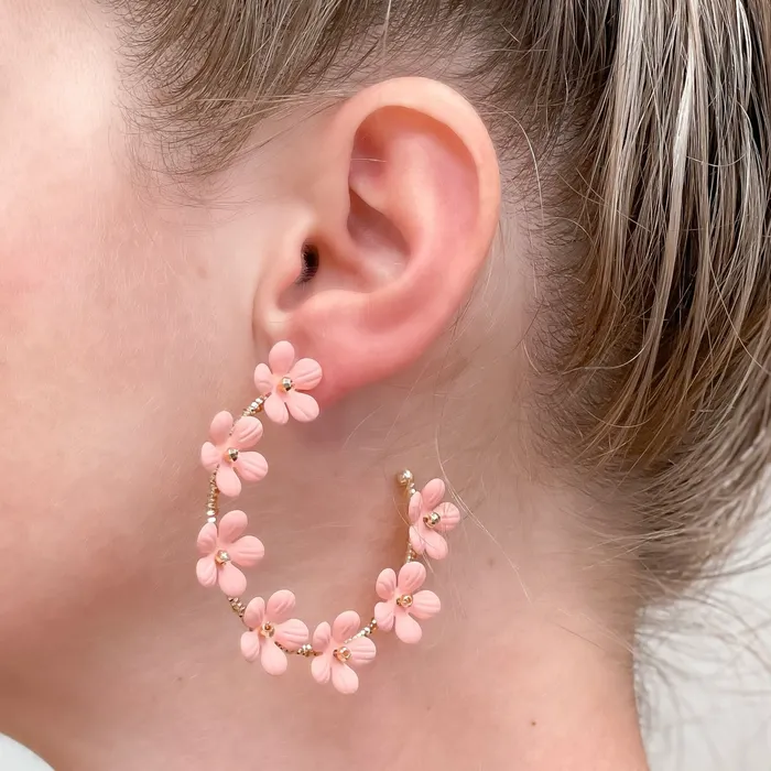 Earrings Prep Obsessed CT Matte Flower Hoop Earrings Pink