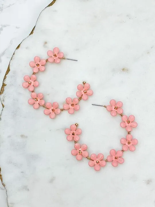 Earrings Prep Obsessed CT Matte Flower Hoop Earrings Pink