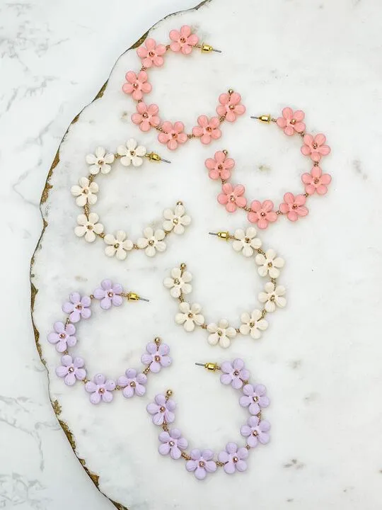 Earrings Prep Obsessed CT Matte Flower Hoop Earrings Pink