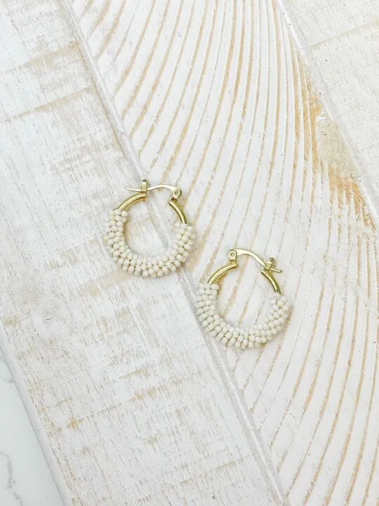 Earrings Prep Obsessed MOA Petite Seed Bead Hoop Earrings Ivory