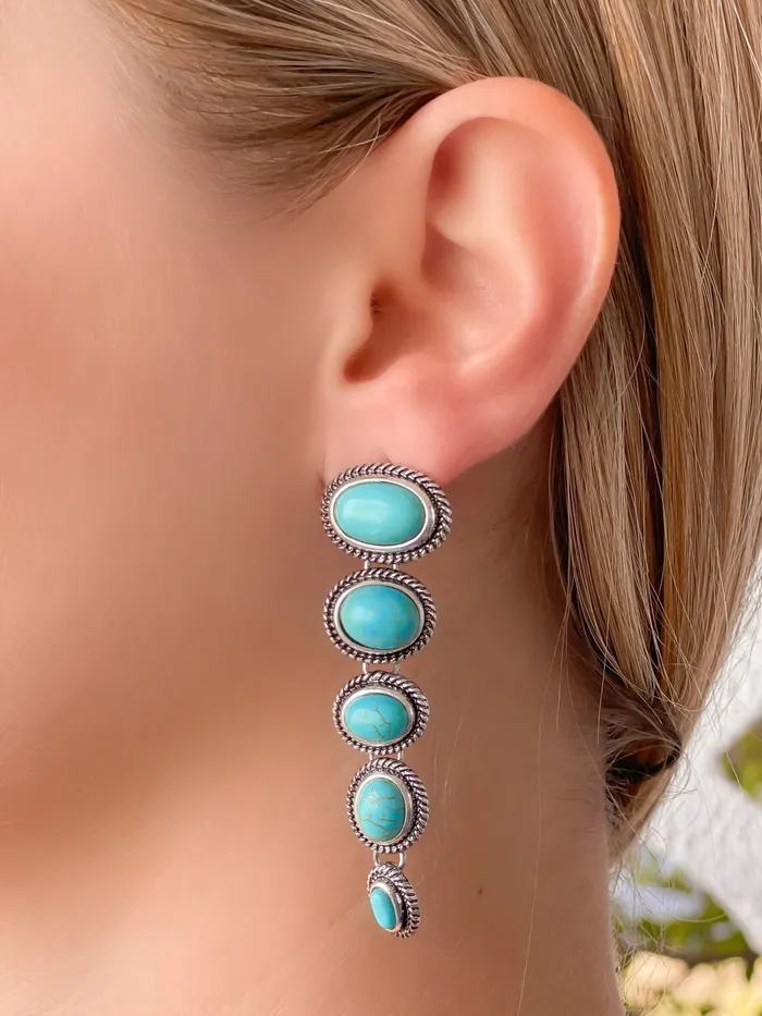 Earrings Prep Obsessed MOA Turquoise Round Layered Dangle Earrings