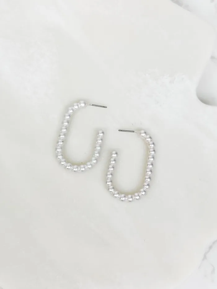 Earrings Prep Obsessed TJ Matte Ball Oval Hoop Earrings Silver