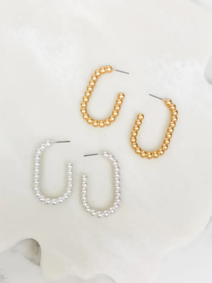 Earrings Prep Obsessed TJ Matte Ball Oval Hoop Earrings Silver