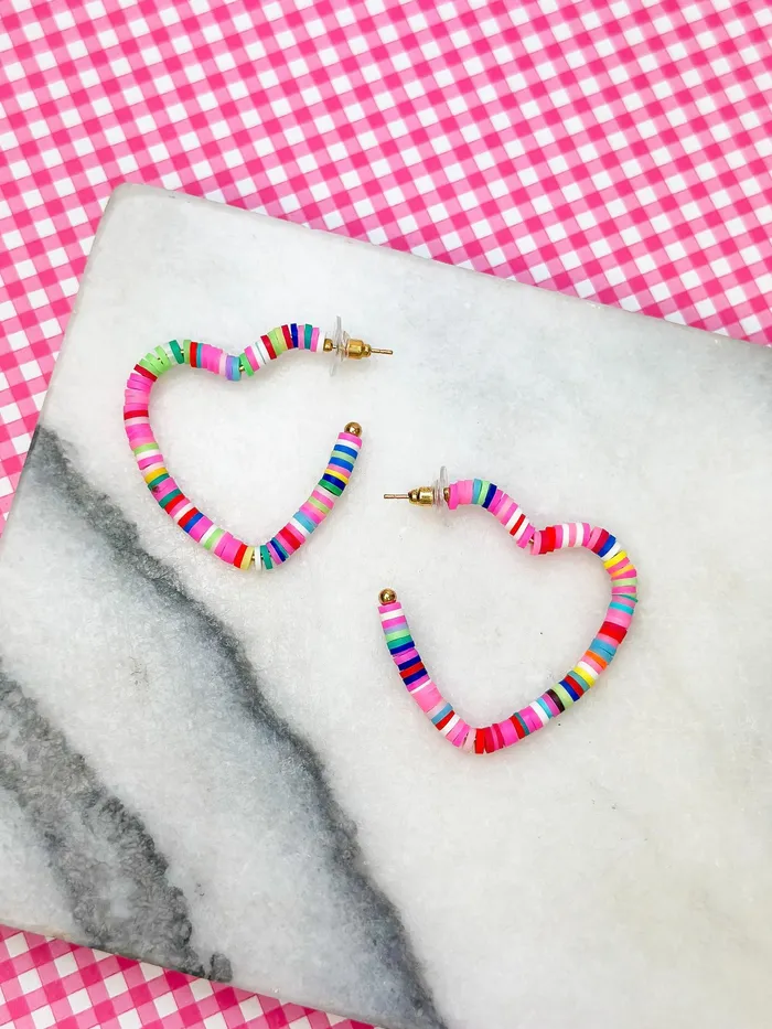Earrings Prep Obsessed TL Maddie Rubber Disc Open Heart Hoop Earrings Multi