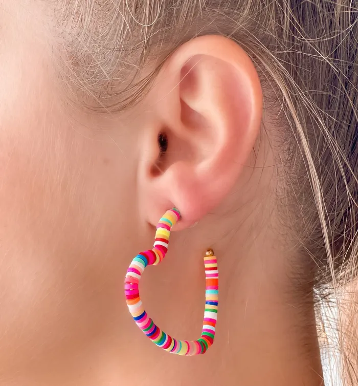 Earrings Prep Obsessed TL Maddie Rubber Disc Open Heart Hoop Earrings Multi